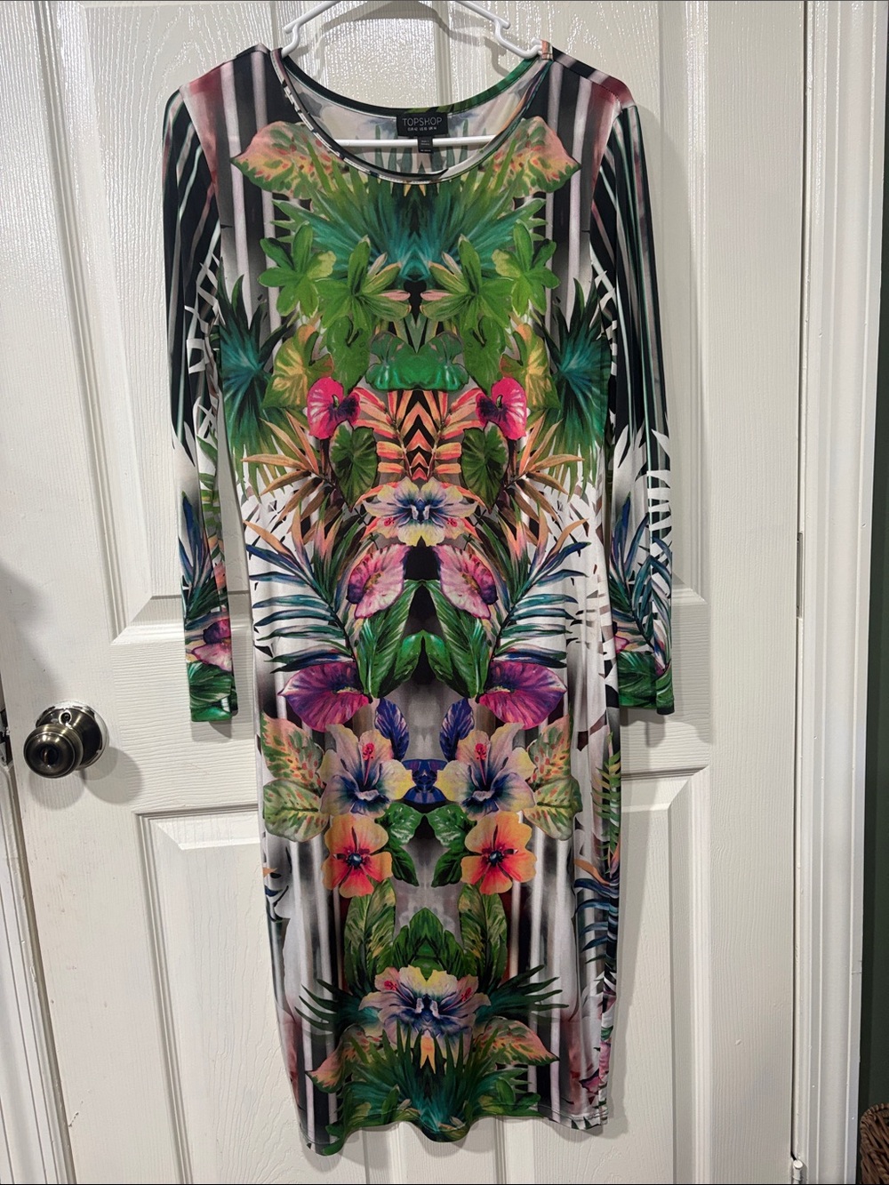 Topshop Multicolor Tropical Mirror-Print Long Sleeve Dress
